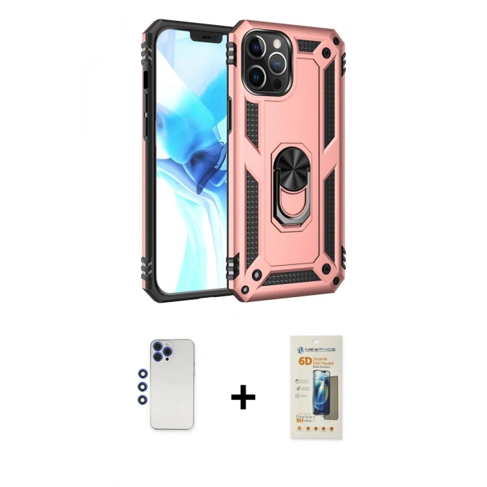 MARSİLYAN™- iPhone 12 Pro Max Kılıf Ahenk Klasik Koleksiyonu - Siyah 6D Mat Seramik Hayalet Nano Ekran Koruyucu + Shine Kamera Lens - LT