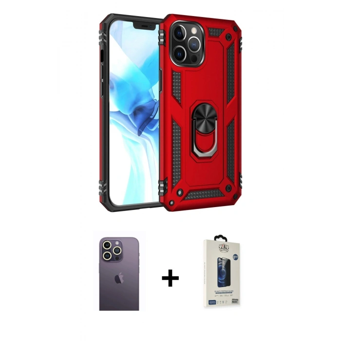 MARSİLYAN™- iPhone 12 Pro Max Kılıf Ahenk Klasik Koleksiyonu - Siyah Bilvis Hayalet Cam Ekran Koruyucu + Neon Fosforlu Kamera Lens - BZ