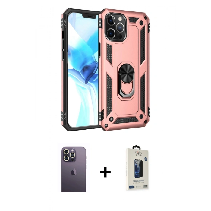 MARSİLYAN™- iPhone 12 Pro Max Kılıf Ahenk Klasik Koleksiyonu - Siyah Bilvis Hayalet Cam Ekran Koruyucu + Neon Fosforlu Kamera Lens - BZ
