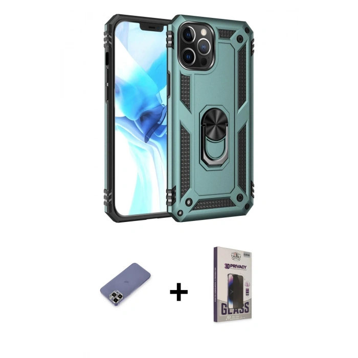 MARSİLYAN™- iPhone 12 Pro Max Kılıf Ahenk Klasik Koleksiyonu - Siyah Bilvis Hayalet Cam Ekran Koruyucu + Metal Kamera Lens Koruma Cam - GD