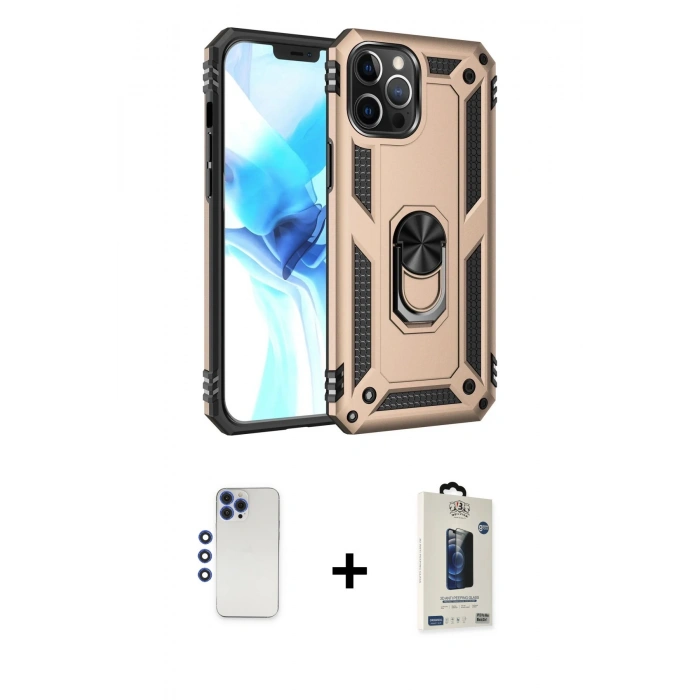 MARSİLYAN™- iPhone 12 Pro Max Kılıf Ahenk Klasik Koleksiyonu - Siyah Bilvis Hayalet Cam Ekran Koruyucu + Shine Kamera Lens - LT