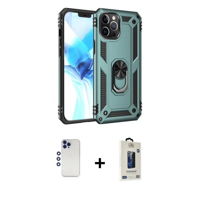 MARSİLYAN™- iPhone 12 Pro Max Kılıf Ahenk Klasik Koleksiyonu - Siyah Bilvis Hayalet Cam Ekran Koruyucu + Shine Kamera Lens - LT