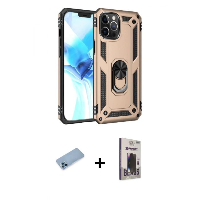 MARSİLYAN™- iPhone 12 Pro Max Kılıf Ahenk Klasik Koleksiyonu - Siyah Bilvis Hayalet Cam Ekran Koruyucu + Shine Kamera Lens Koruma Cam - MI