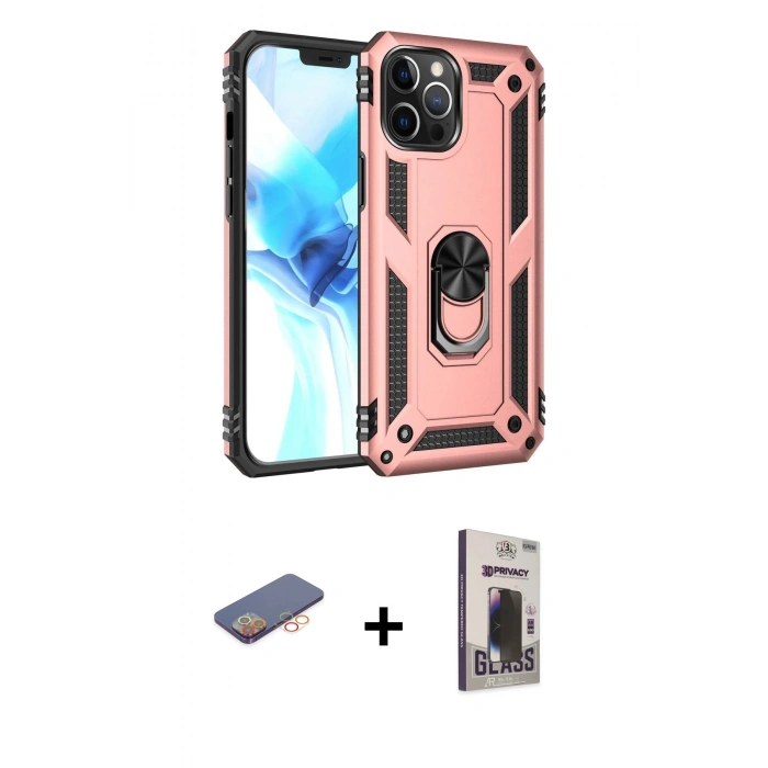 MARSİLYAN™- iPhone 12 Pro Max Kılıf Ahenk Klasik Koleksiyonu - Siyah Bilvis Hayalet Cam Ekran Koruyucu + Renkli Kamera Lens Koruma Cam - TU