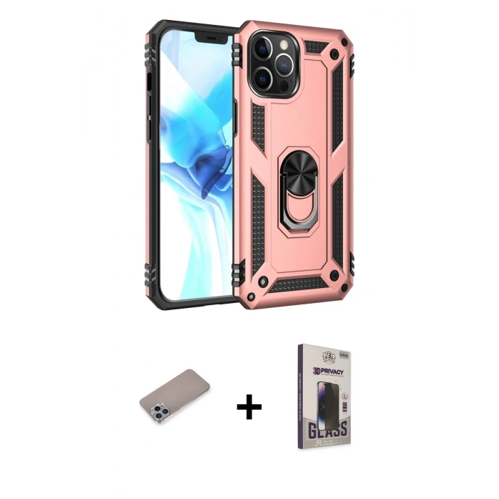 MARSİLYAN™- iPhone 12 Pro Max Kılıf Ahenk Klasik Koleksiyonu - Siyah Bilvis Hayalet Cam Ekran Koruyucu + Shine Kamera Lens Koruma Cam - SABE