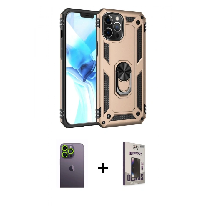 MARSİLYAN™- iPhone 12 Pro Max Kılıf Ahenk Klasik Koleksiyonu - Siyah Bilvis Hayalet Cam Ekran Koruyucu + Neon Fosforlu Kamera Lens - YL