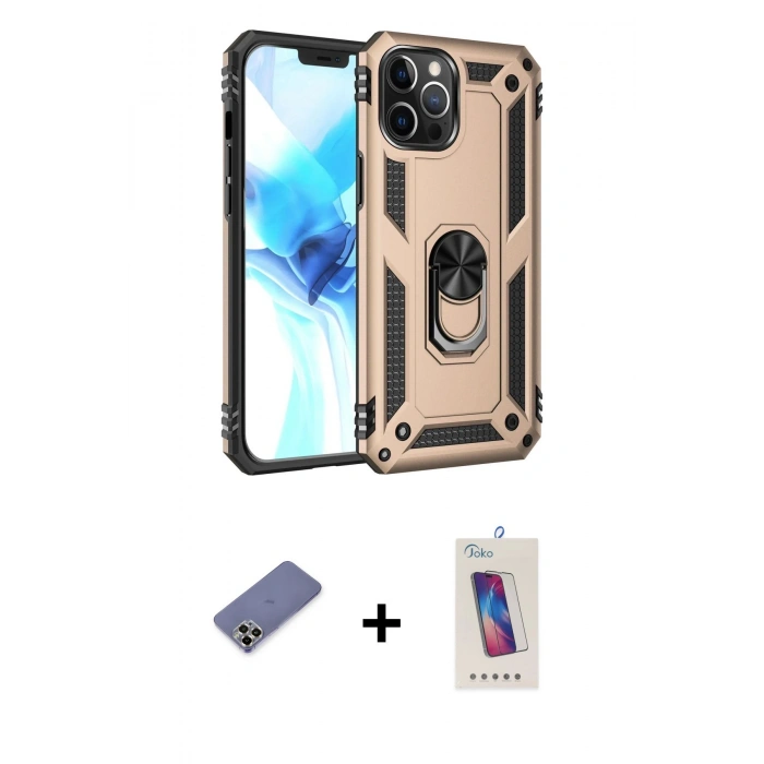 MARSİLYAN™- iPhone 12 Pro Max Kılıf Ahenk Klasik Koleksiyonu - Siyah Joko 5D Cam + Metal Kamera Lens Koruma Cam - GD