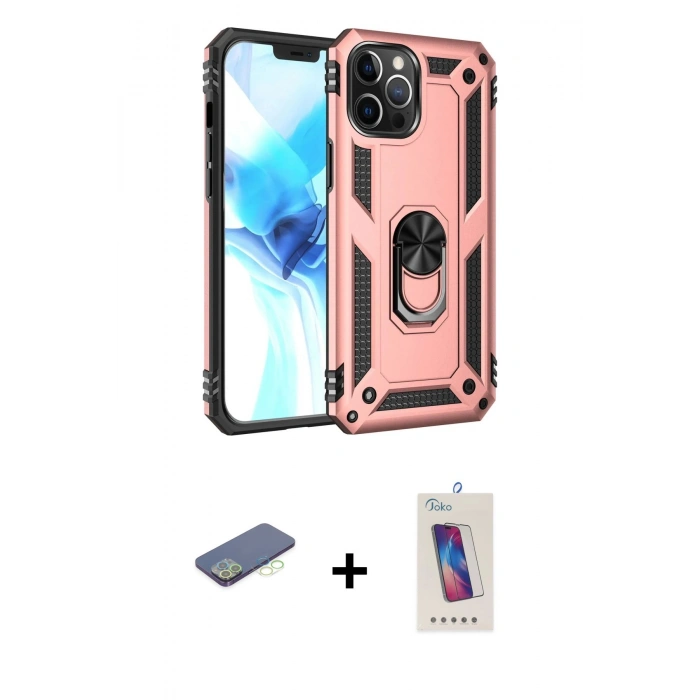 MARSİLYAN™- iPhone 12 Pro Max Kılıf Ahenk Klasik Koleksiyonu - Siyah Joko 5D Cam + Yeşil Renkli Kamera Lens Koruma Cam