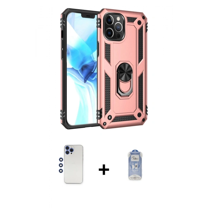 MARSİLYAN™- iPhone 12 Pro Max Kılıf Ahenk Klasik Koleksiyonu - Siyah Joko Magic 5D Cam + Lacivert Shine Kamera Lens
