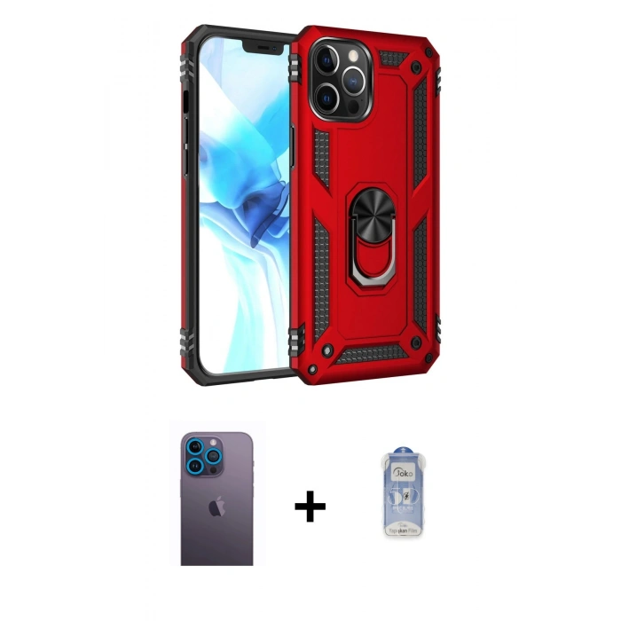 MARSİLYAN™- iPhone 12 Pro Max Kılıf Ahenk Klasik Koleksiyonu - Siyah Joko Magic 5D Cam + Neon Fosforlu Kamera Lens - MI