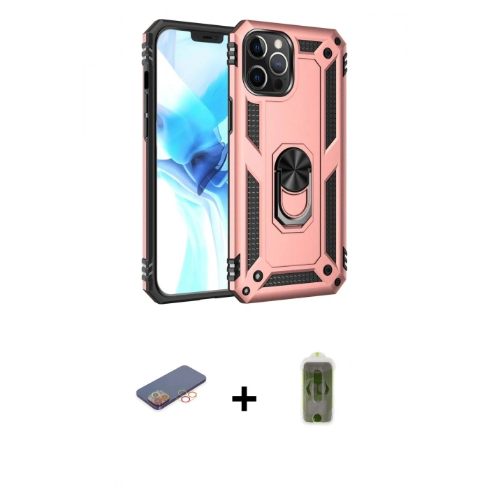 MARSİLYAN™- iPhone 12 Pro Max Kılıf Ahenk Klasik Koleksiyonu - Siyah Joko Magic 5D Hayalet Cam + Renkli Kamera Lens Koruma Cam - TU