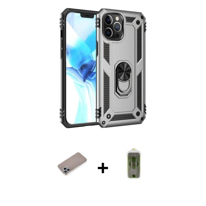 MARSİLYAN™- iPhone 12 Pro Max Kılıf Ahenk Klasik Koleksiyonu - Siyah Joko Magic 5D Hayalet Cam + Shine Kamera Lens Koruma Cam - SABE