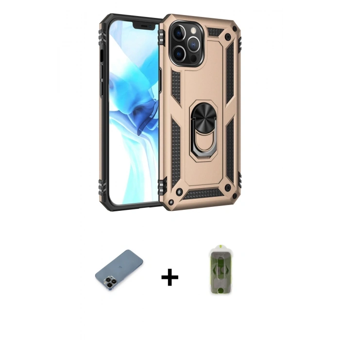 MARSİLYAN™- iPhone 12 Pro Max Kılıf Ahenk Klasik Koleksiyonu - Siyah Joko Magic 5D Hayalet Cam + Shine Kamera Lens Koruma Cam - SH