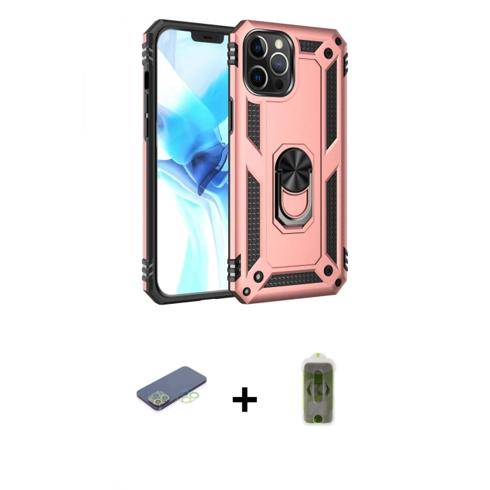 MARSİLYAN™- iPhone 12 Pro Max Kılıf Ahenk Klasik Koleksiyonu - Siyah Joko Magic 5D Hayalet Cam + Yeşil Renkli Kamera Lens Koruma Cam