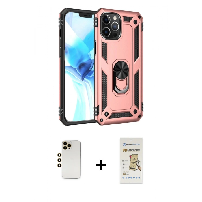 MARSİLYAN™- iPhone 12 Pro Max Kılıf Ahenk Klasik Koleksiyonu - Siyah Mat Seramik Nano Ekran Koruyucu + Shine Kamera Lens - GD