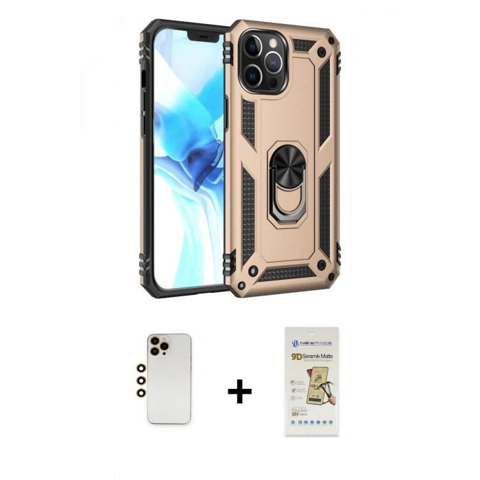 MARSİLYAN™- iPhone 12 Pro Max Kılıf Ahenk Klasik Koleksiyonu - Siyah Mat Seramik Nano Ekran Koruyucu + Shine Kamera Lens - GD