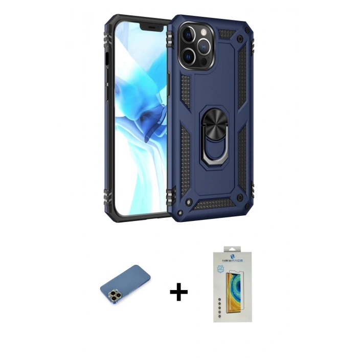 MARSİLYAN™- iPhone 12 Pro Max Kılıf Ahenk Klasik Koleksiyonu - Siyah Polymer Nano Ekran Koruyucu + Shine Kamera Lens Koruma Cam - GD