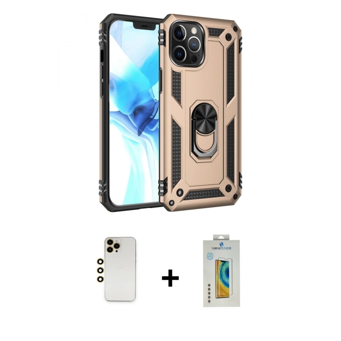 MARSİLYAN™- iPhone 12 Pro Max Kılıf Ahenk Klasik Koleksiyonu - Siyah Polymer Nano Ekran Koruyucu + Shine Kamera Lens - GD