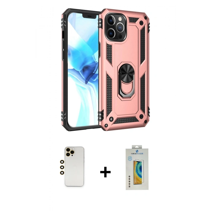 MARSİLYAN™- iPhone 12 Pro Max Kılıf Ahenk Klasik Koleksiyonu - Siyah Polymer Nano Ekran Koruyucu + Shine Kamera Lens - GD