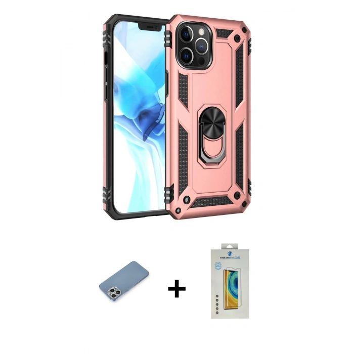 MARSİLYAN™- iPhone 12 Pro Max Kılıf Ahenk Klasik Koleksiyonu - Siyah Polymer Nano Ekran Koruyucu + Shine Kamera Lens Koruma Cam - GS