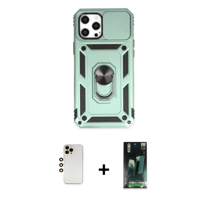 MARSİLYAN™- iPhone 12 Pro Max Kılıf Ahenk Klasik - Şeffaf 360 Full Body Arka Koruyucu + Shine Kamera Lens - GD
