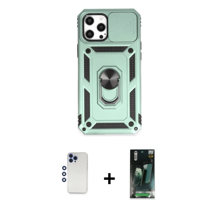 MARSİLYAN™- iPhone 12 Pro Max Kılıf Ahenk Klasik - Şeffaf 360 Full Body Arka Koruyucu + Shine Kamera Lens - LT