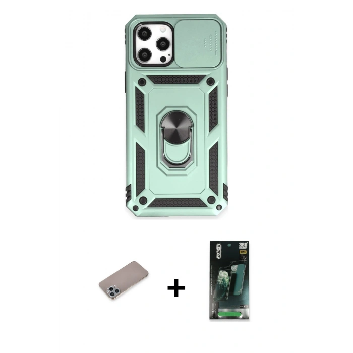 MARSİLYAN™- iPhone 12 Pro Max Kılıf Ahenk Klasik - Şeffaf 360 Full Body Arka Koruyucu + Shine Kamera Lens Koruma Cam - SABE
