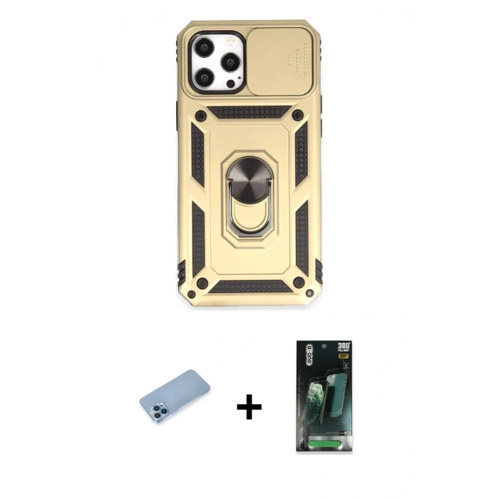 MARSİLYAN™- iPhone 12 Pro Max Kılıf Ahenk Klasik - Şeffaf 360 Full Body Arka Koruyucu + Shine Kamera Lens Koruma Cam - MI