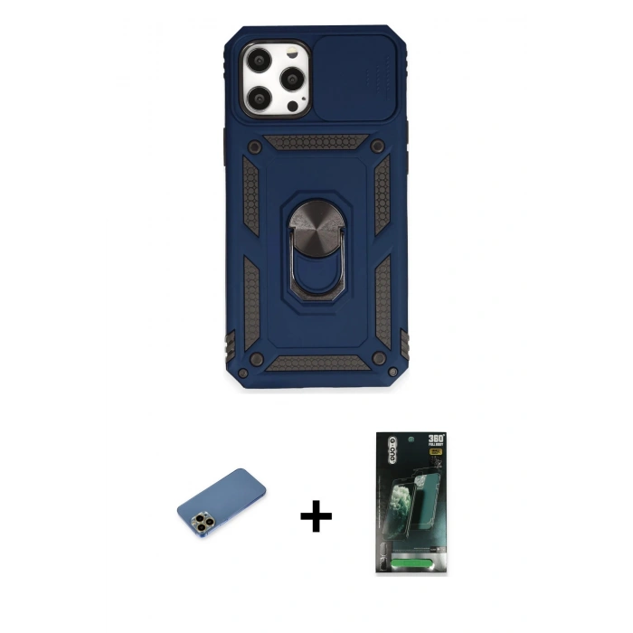 MARSİLYAN™- iPhone 12 Pro Max Kılıf Ahenk Klasik - Şeffaf 360 Full Body Arka Koruyucu + Shine Kamera Lens Koruma Cam - GD