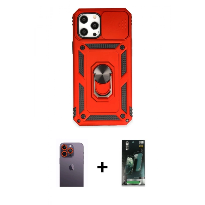 MARSİLYAN™- iPhone 12 Pro Max Kılıf Ahenk Klasik - Şeffaf 360 Full Body Arka Koruyucu + Neon Fosforlu Kamera Lens - TU