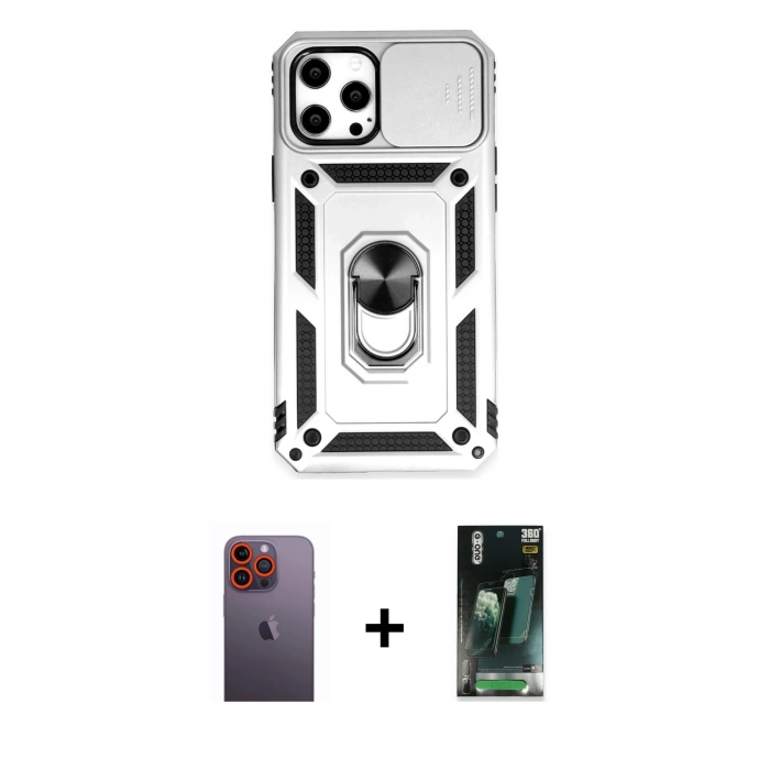 MARSİLYAN™- iPhone 12 Pro Max Kılıf Ahenk Klasik - Şeffaf 360 Full Body Arka Koruyucu + Neon Fosforlu Kamera Lens - TU