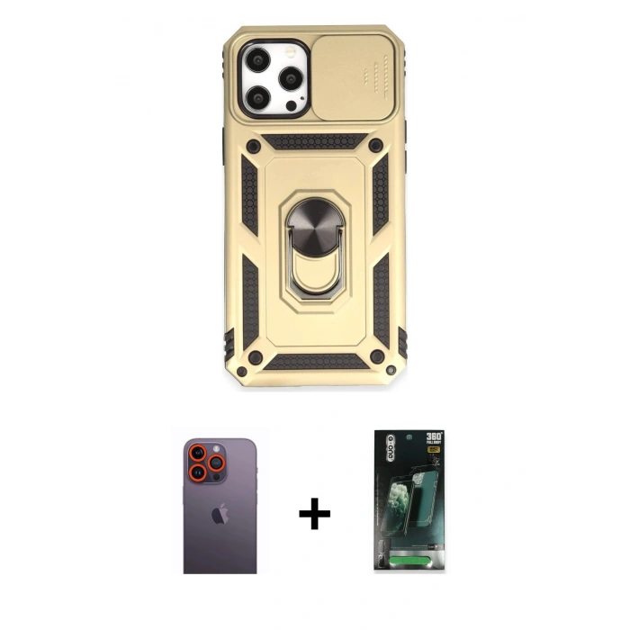 MARSİLYAN™- iPhone 12 Pro Max Kılıf Ahenk Klasik - Şeffaf 360 Full Body Arka Koruyucu + Neon Fosforlu Kamera Lens - TU