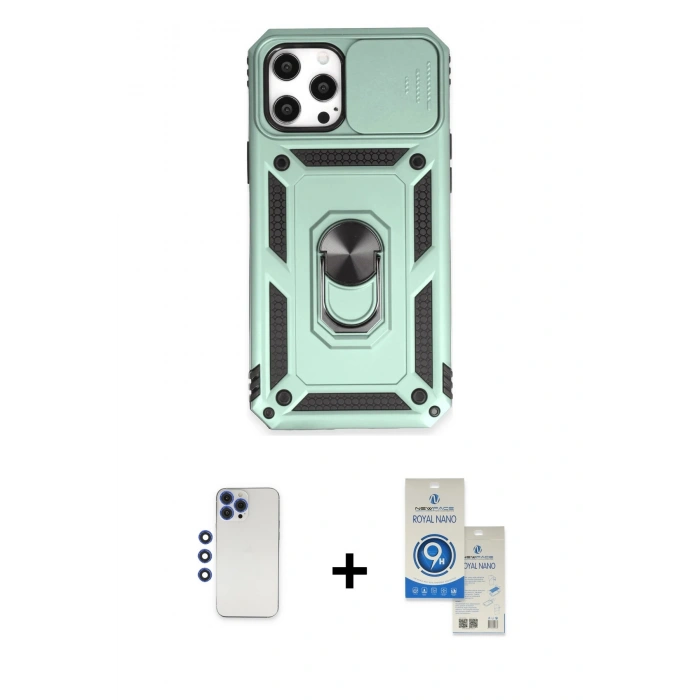 MARSİLYAN™- iPhone 12 Pro Max Kılıf Ahenk Klasik - Şeffaf Royal Nano Ekran Koruyucu + Shine Kamera Lens - LT