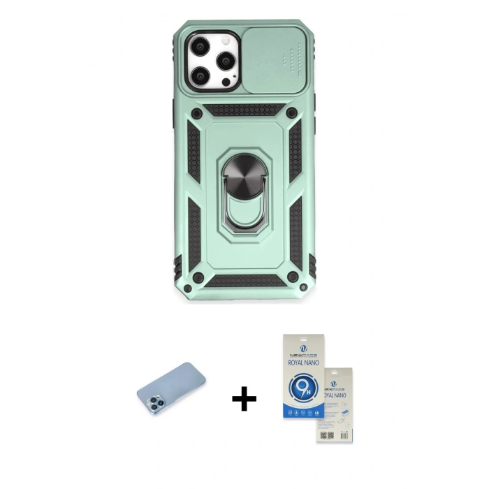 MARSİLYAN™- iPhone 12 Pro Max Kılıf Ahenk Klasik - Şeffaf Royal Nano Ekran Koruyucu + Shine Kamera Lens Koruma Cam - MI