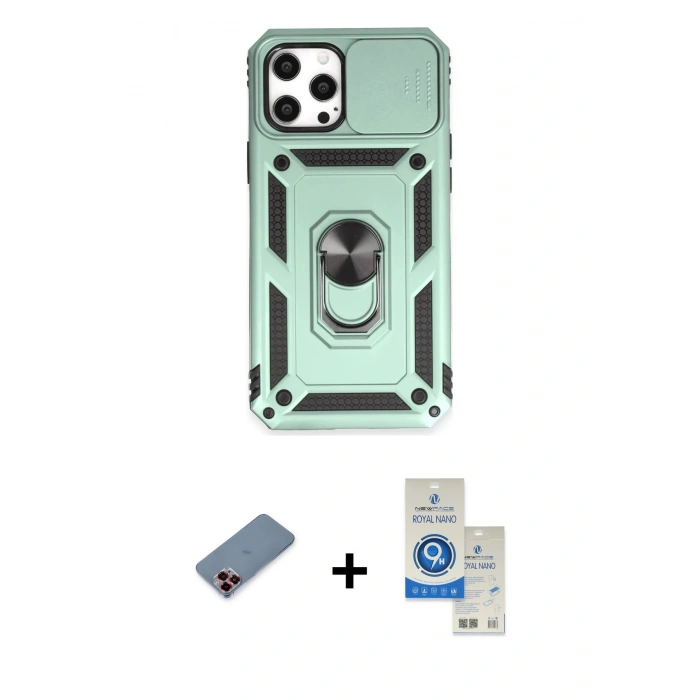 MARSİLYAN™- iPhone 12 Pro Max Kılıf Ahenk Klasik - Şeffaf Royal Nano Ekran Koruyucu + Metal Kamera Lens Koruma Cam - KI