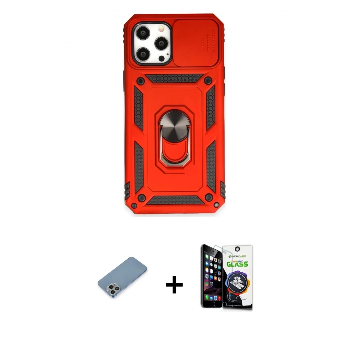 MARSİLYAN™- iPhone 12 Pro Max Kılıf Ahenk Klasik - Şeffaf Temperli Cam Ekran Koruyucu + Shine Kamera Lens Koruma Cam - GI