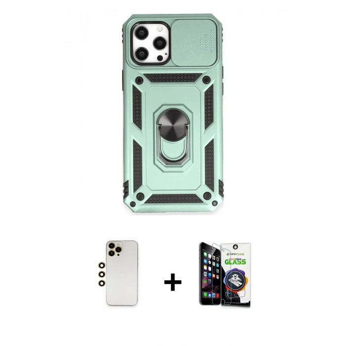 MARSİLYAN™- iPhone 12 Pro Max Kılıf Ahenk Klasik - Şeffaf Temperli Cam Ekran Koruyucu + Shine Kamera Lens - GD
