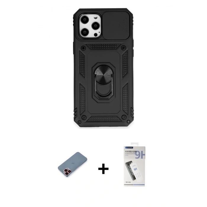 MARSİLYAN™- iPhone 12 Pro Max Kılıf Ahenk Klasik - Şeffaf Uv Polymer Nano Ekran Koruyucu + Metal Kamera Lens Koruma Cam - KI