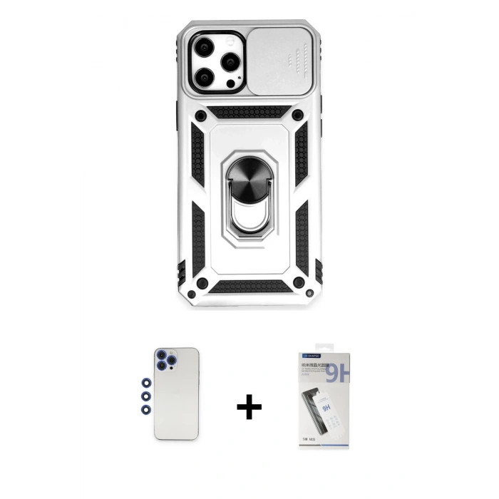 MARSİLYAN™- iPhone 12 Pro Max Kılıf Ahenk Klasik - Şeffaf Uv Polymer Nano Ekran Koruyucu + Shine Kamera Lens - LT