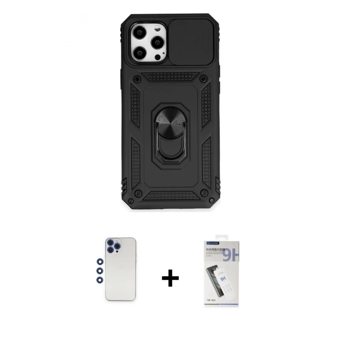 MARSİLYAN™- iPhone 12 Pro Max Kılıf Ahenk Klasik - Şeffaf Uv Polymer Nano Ekran Koruyucu + Shine Kamera Lens - LT