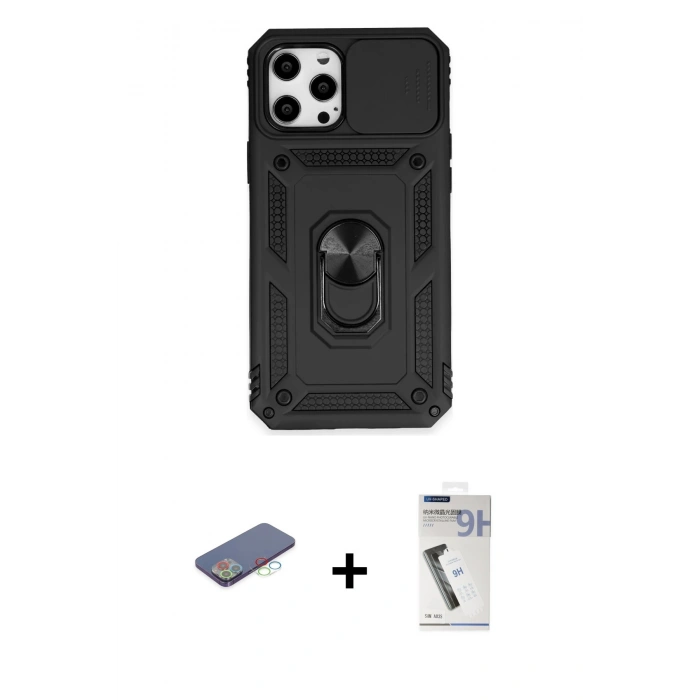 MARSİLYAN™- iPhone 12 Pro Max Kılıf Ahenk Klasik - Şeffaf Uv Polymer Nano Ekran Koruyucu + Renkli Kamera Lens Koruma Cam - MI