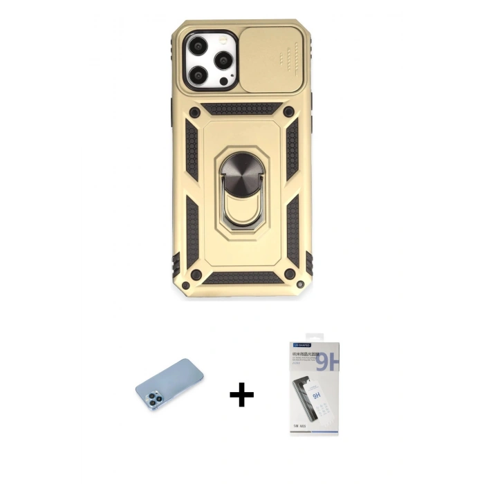 MARSİLYAN™- iPhone 12 Pro Max Kılıf Ahenk Klasik - Şeffaf Uv Polymer Nano Ekran Koruyucu + Shine Kamera Lens Koruma Cam - MI