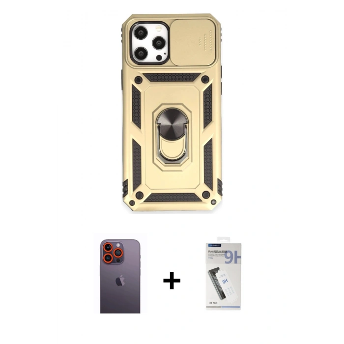 MARSİLYAN™- iPhone 12 Pro Max Kılıf Ahenk Klasik - Şeffaf Uv Polymer Nano Ekran Koruyucu + Neon Fosforlu Kamera Lens - TU
