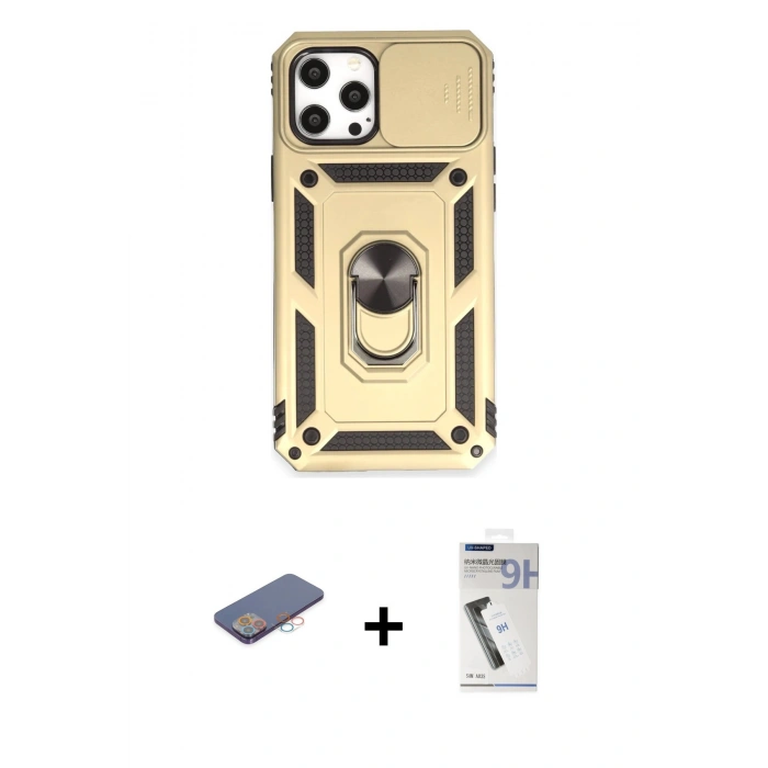 MARSİLYAN™- iPhone 12 Pro Max Kılıf Ahenk Klasik - Şeffaf Uv Polymer Nano Ekran Koruyucu + Renkli Kamera Lens Koruma Cam - PE