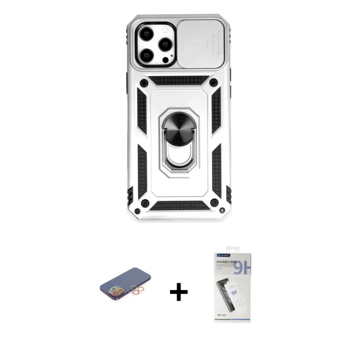 MARSİLYAN™- iPhone 12 Pro Max Kılıf Ahenk Klasik - Şeffaf Uv Polymer Nano Ekran Koruyucu + Renkli Kamera Lens Koruma Cam - TU