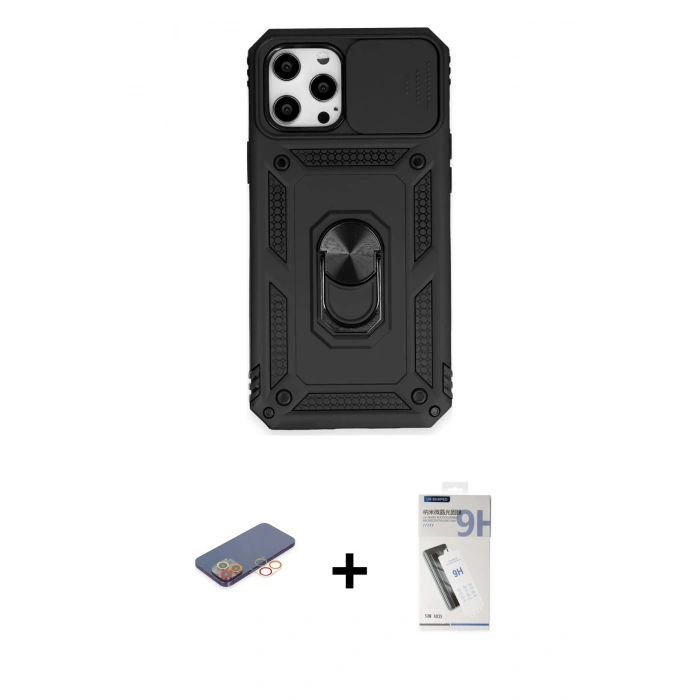 MARSİLYAN™- iPhone 12 Pro Max Kılıf Ahenk Klasik - Şeffaf Uv Polymer Nano Ekran Koruyucu + Renkli Kamera Lens Koruma Cam - TU