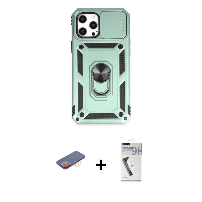 MARSİLYAN™- iPhone 12 Pro Max Kılıf Ahenk Klasik - Şeffaf Uv Polymer Nano Ekran Koruyucu + Renkli Kamera Lens Koruma Cam - TU