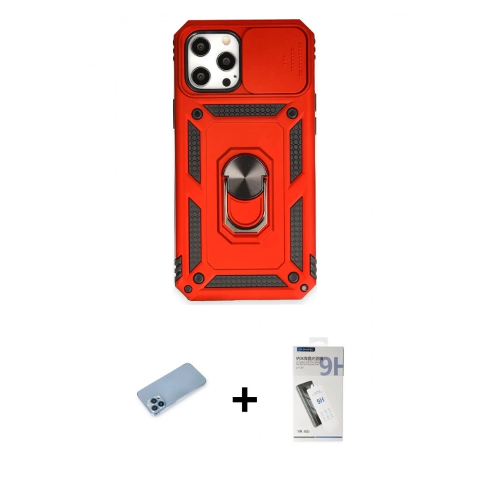 MARSİLYAN™- iPhone 12 Pro Max Kılıf Ahenk Klasik - Şeffaf Uv Polymer Nano Ekran Koruyucu + Shine Kamera Lens Koruma Cam - MI