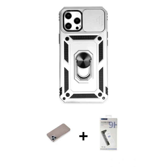 MARSİLYAN™- iPhone 12 Pro Max Kılıf Ahenk Klasik - Şeffaf Uv Polymer Nano Ekran Koruyucu + Shine Kamera Lens Koruma Cam - SABE
