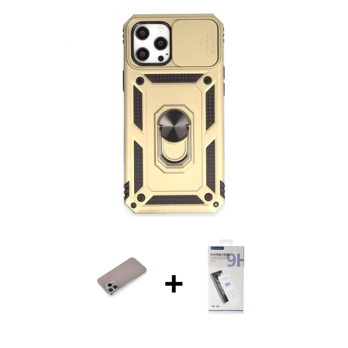 MARSİLYAN™- iPhone 12 Pro Max Kılıf Ahenk Klasik - Şeffaf Uv Polymer Nano Ekran Koruyucu + Shine Kamera Lens Koruma Cam - SABE